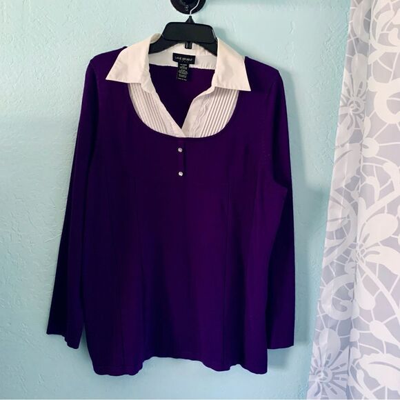 Lane Bryant Purple & White Collared Knit Sweater Size 18/20W - Picture 1 of 11